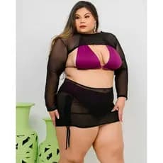 Saída de praia mini saia tule plus size