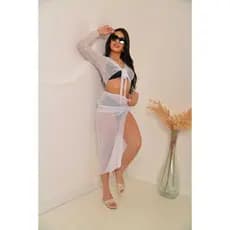 Conjunto saida de praia e saia mid tule transparente