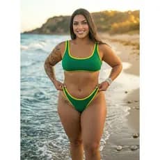 Biquíni Brasil Copa Plus Size:  Top Cropped + Asa Delta Cintura Alta | Forrado em Suplex Premium