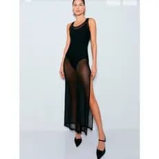 Saida de praia Vestido Longo Em tule Regata Elegante Liso