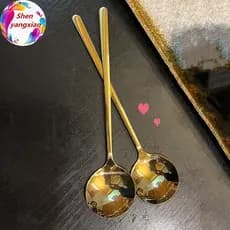 shenyangxian Aço Inoxidável Cabeça Grande Colher Redonda Net Vermelho Dourado Jantar Alça Longa Mexendo Colheres De Sobr