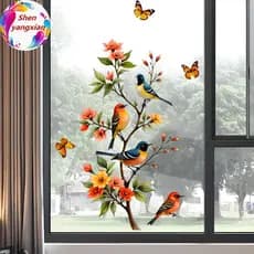 shenyangxian Galho De Árvore Pássaro Borboleta Stier Janela Adere Decalque Porta De Vidro Decoração Casa Geladeira Eletr