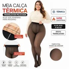 Meia Calça Plus Size Translúcida 1/2 Unidades Fio 80 Feminina P ao G2 Térmica Inverno Peluciada Lã Forrada Quentinha