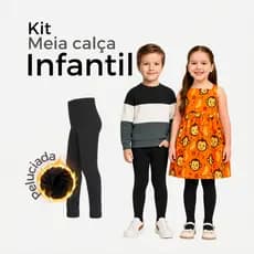 Meia Calça Infantil Peluciada  3-9 Anos Fio 80 100% Algodão Sem Pé Lisa 1/2/3 Und. Unissex Menino Menina Cor Preto