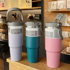 Garrafa 2 em 1 Térmica 900 ml Inox Com Alça E Canudo Tampa Bico Duplo e Academia Ideal Para Hidratação Água