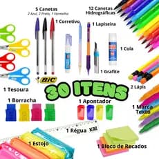 Material Escolar 30 Peças Kit Completo Caneta Atacado Ensino Funamental E Médio Estojo Canetinhas Volta às Aulas 2026