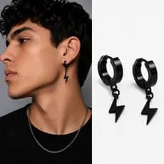 Par Brincos Argola Flash Raio Relâmpago Moda Masculina Estilo Hype COR PRETA