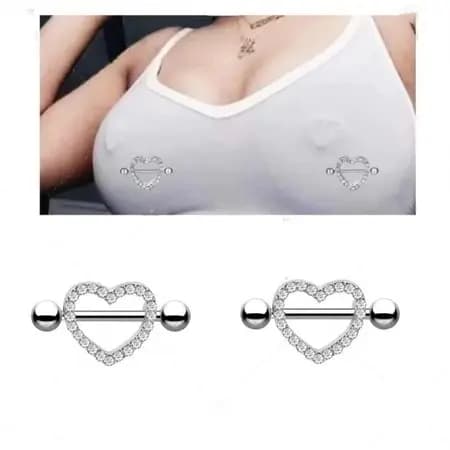 Kit 2 Piercing Mamilo Modelos Coração Redondo Cravejado com Zircônia cristal