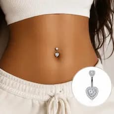 Novo duplo Coração Piercing de umbigo cravejado com fecho Coração Umbigo Zircônia Inox Coração