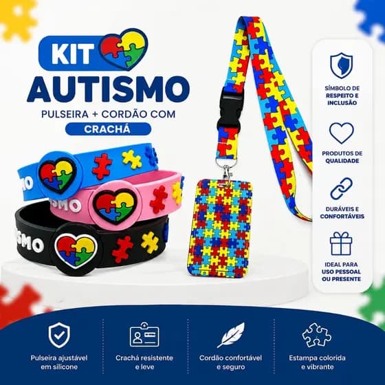 Kit Cordão Autismo TEA PCD + Pulseira Autismo | Identificação e Conscientização Acessório Autismo