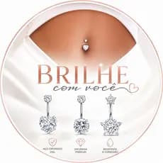 Piercings Umbigo Ponto de Luz Duplo Zircônia Coração Estrela Hipo Aço Cirúrgico Acessórios Femininos