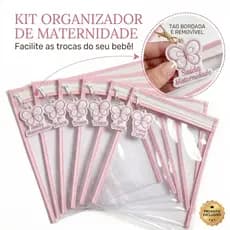 Kit 6 Saquinhos Maternidade com Zíper e Tag Bordada – Organizador Roupas Bebê e Mamãe 26x31cm