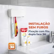 Suporte Escova de Dente Sem Furo - Porta Escova Parede com Fita 3M - Organizador Banheiro Escovas -