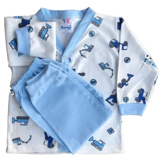 Promoção 1 Conj. Pijama C/ Botão Manga Longa Estampado  + Calça Lisa