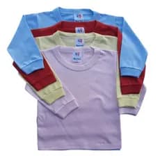 Kit Com 3 Camiseta Bebe Manga Longa Meia Malha lisa 100% Algodão Menino Menina Neutro Tamanho P ao 3
