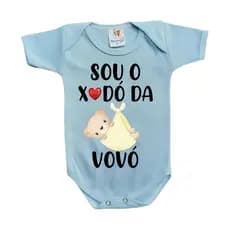 Body Bebe Manga Curta  Azul Personalizado Frase SOU XODO DA VOVÓ 100% Poliéster
