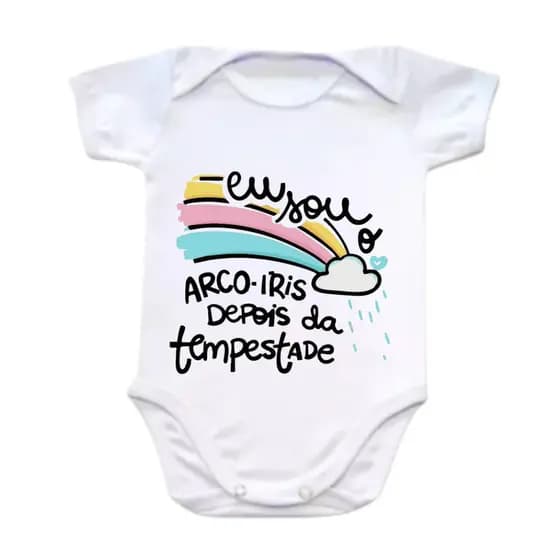 Body Bebê M/ Curta Frase Arco-Íris Depois da Tempestade 100% Poliéster RN ao GG