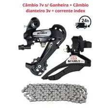 Câmbio Traseiro S/Gancheira 7v 21 Index+cambio Dianteiro 3v+corrente Kit Compatível Com bike 29