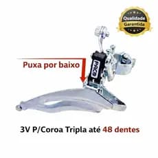 Câmbio Dianteiro 3v Paco Puxa Por Baixo Até 48 Dentes Bicicleta Bike