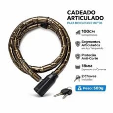 Cadeado Articulado 1 Metro 18mm Anti-Corte  Anti Furto p/ Bike e Moto Com 2 Chaves