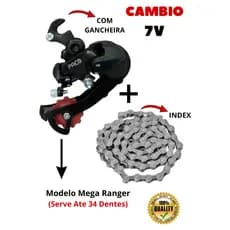 Kit Cambio Macaquinho Traseiro C/Gancheira 7/8v Mega Range e Corrente Index 116 Ellos