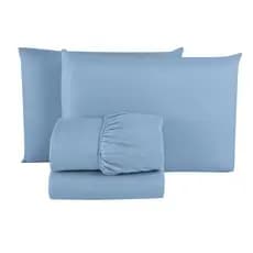 Jogo de Lençol Casal QUEEN Premium LISO 150 FIOS Microfibra 03 Peças Jogo de Cama Box  AZUL PISCINA