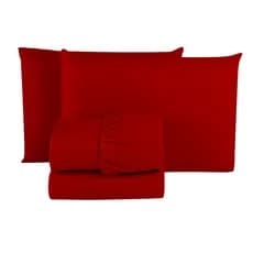 Kit 3 Jogo de Lençol Casal QUEEN LISO Microfibra Premium 04 Peças Jogo de Cama Box VERMELHO