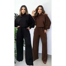 Kit Conjunto feminino MOLETINHO. Calça pantalona e blusa oversized. Blusa manga morcego, gola boba.