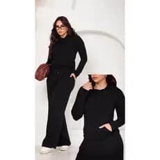 Conjunto Feminino Moletinho Premium Comfy Chic Calça Pantalona e Blusa Manga Longa com Capuz