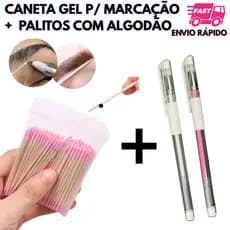 Kit Caneta Gel Marcação de Sobrancelha Branca ou Rosa + Palitos com Algodão Alinhamento Design Henna