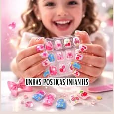 Unha Para Crianças Unhas Postiças Infantil Com Adesivo Meninas Kids Diversos Modelos
