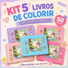 Kit 5 Livros de Colorir Capa Dura Holográfica 50 Folhas Infantil