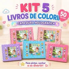Monte seu Kit de Cadernos de Colorir Infantil Capa Dura Holográfica 50 Folhas