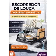 Escorredor de Louça 2 Níveis Grande Com Dreno Automático Antiferrugem Organizador de Cozinha