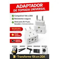 Adaptador de Tomada 10A para 20A Universal Bivolt Reforçado Air Fryer Secador Microondas Geladeira