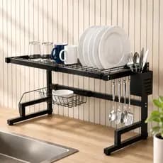 ESCORREDOR DE LOUÇA SUSPENSO 65CM PRETO | ORGANIZADOR DE PIA EM AÇO INOX | RACK DUPLO MODERNO