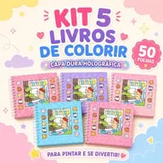 Livro de Colorir Infantil Kit com 5 Capa Dura Holográfica 50 Folhas