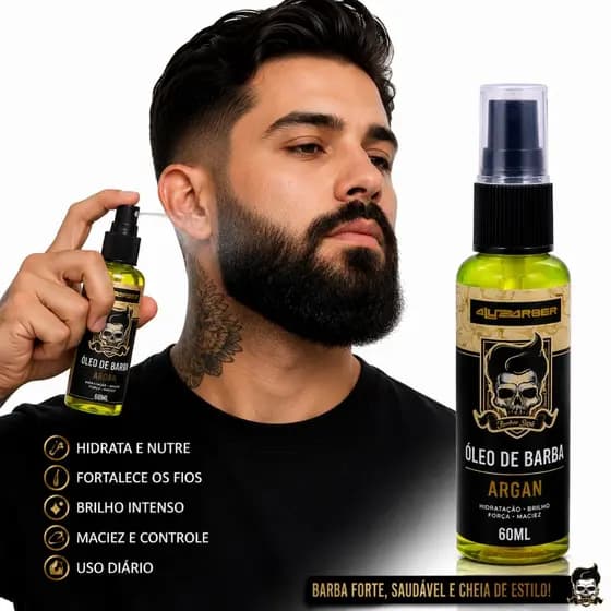 Kit 3 Óleo Para Barba Captain Hair Argan Power 60ml Crescimento Hidratação Maciez Brilho Profissional