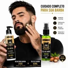 Kit Balm para Barba Mentol 250g + Óleo de Barba Argan 60ml | Hidratação, Nutrição e Brilho