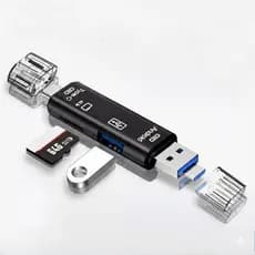 Adaptador OTG 5 em 1 – Leitor de Cartão Multifuncional e Hub USB