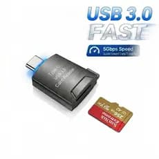 Leitor de Cartão TF OTG USB-C 3.0 - Alta Velocidade 5Gbps em Liga de Zinco