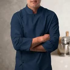 Dolmã Jaleco Chef Cozinha Oxford Azul Marinho Manga 3/8 Botão Pressão Nome Bordado Unissex Restaurante Dolma Doma