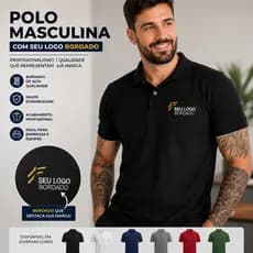 Camisa Polo Piquet Masculina Logo Bordado Uniforme Empresa Restaurante Trabalho Camiseta Polo Bordada Personalizada Algo