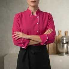 Dolmã Jaleco Chef Rosa Pink com Nome Bordado | Oxford Unissex Manga 3/8  | Doma