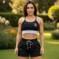 Conjunto  Time  Cropped + Shorts Modinha Feminina Times Brasileirão