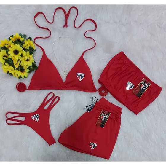 Conjunto de Biquini Top e Shorts Torcedor Cortininha Com Bojo Moderno Personalizavel Quarteto
