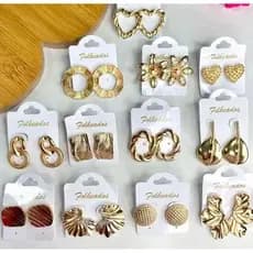 Kit 6 Pares  Brincos  Martelado  Banhado Antialérgico Prata Dourado Bijuteria Femininos Luxo Ouro
