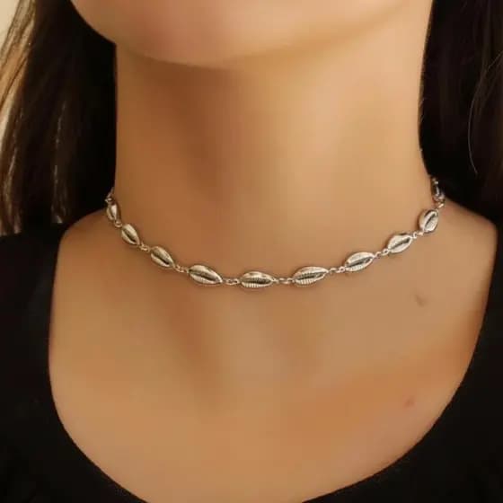 Colar  e choker Sereia Banhado a Prata 925 Feminina Colar Praia Moda Gargantilha Cauda Corrente