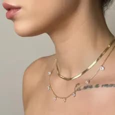 Choker e Colar Zircônia Duplo Banhado a Prata Não Escurece e não perde o Brilho  Moda Feminina