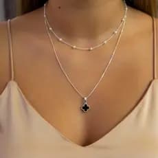 Choker e Colar Trevo Duplo Em Aço Inox  Não Escurece e não perde o Brilho  Moda Feminina